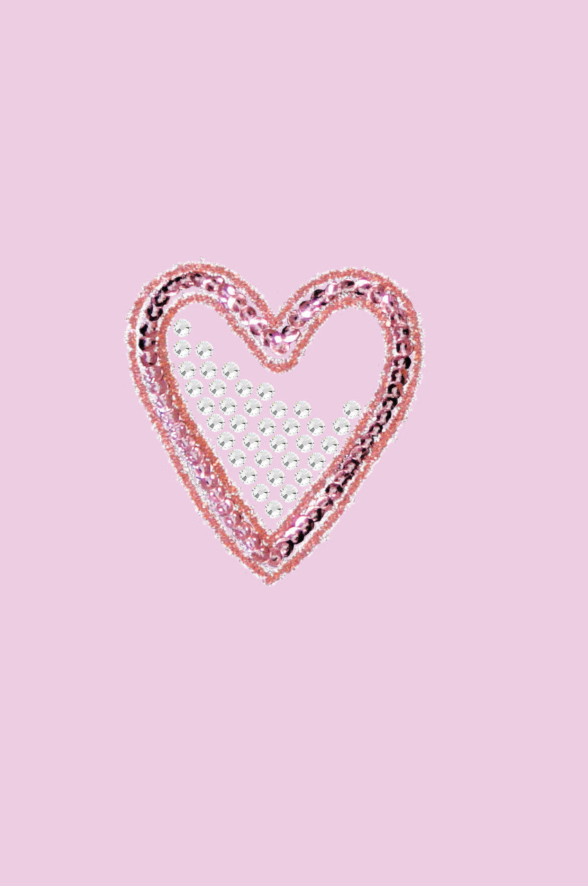 Pink Sequin & Rhinestone Heart - Womens T-shirt