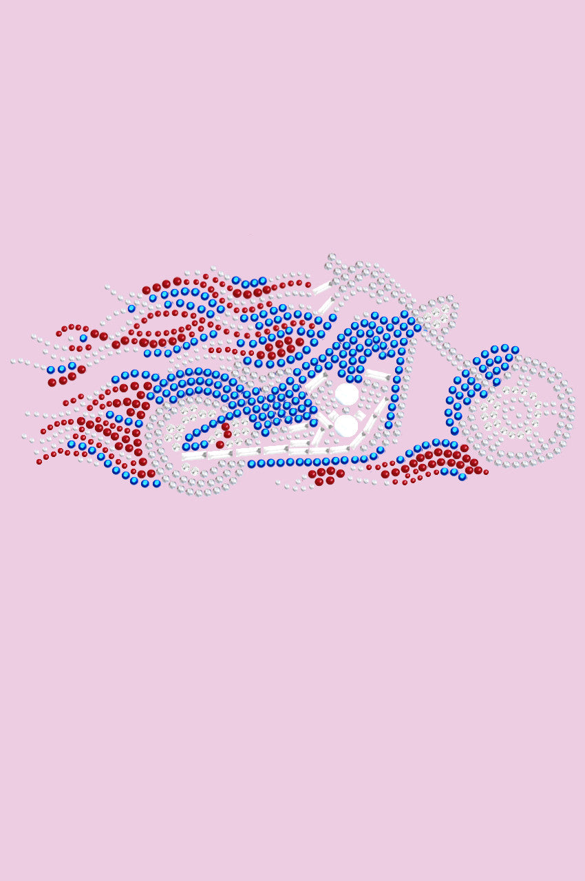 Motorcycle - Large Red, White, & Blue with Flames - Womens T-shirt