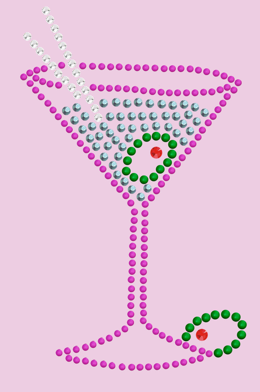 Martini (Fuchsia with Blue Rhinestones) - Womens T-shirt