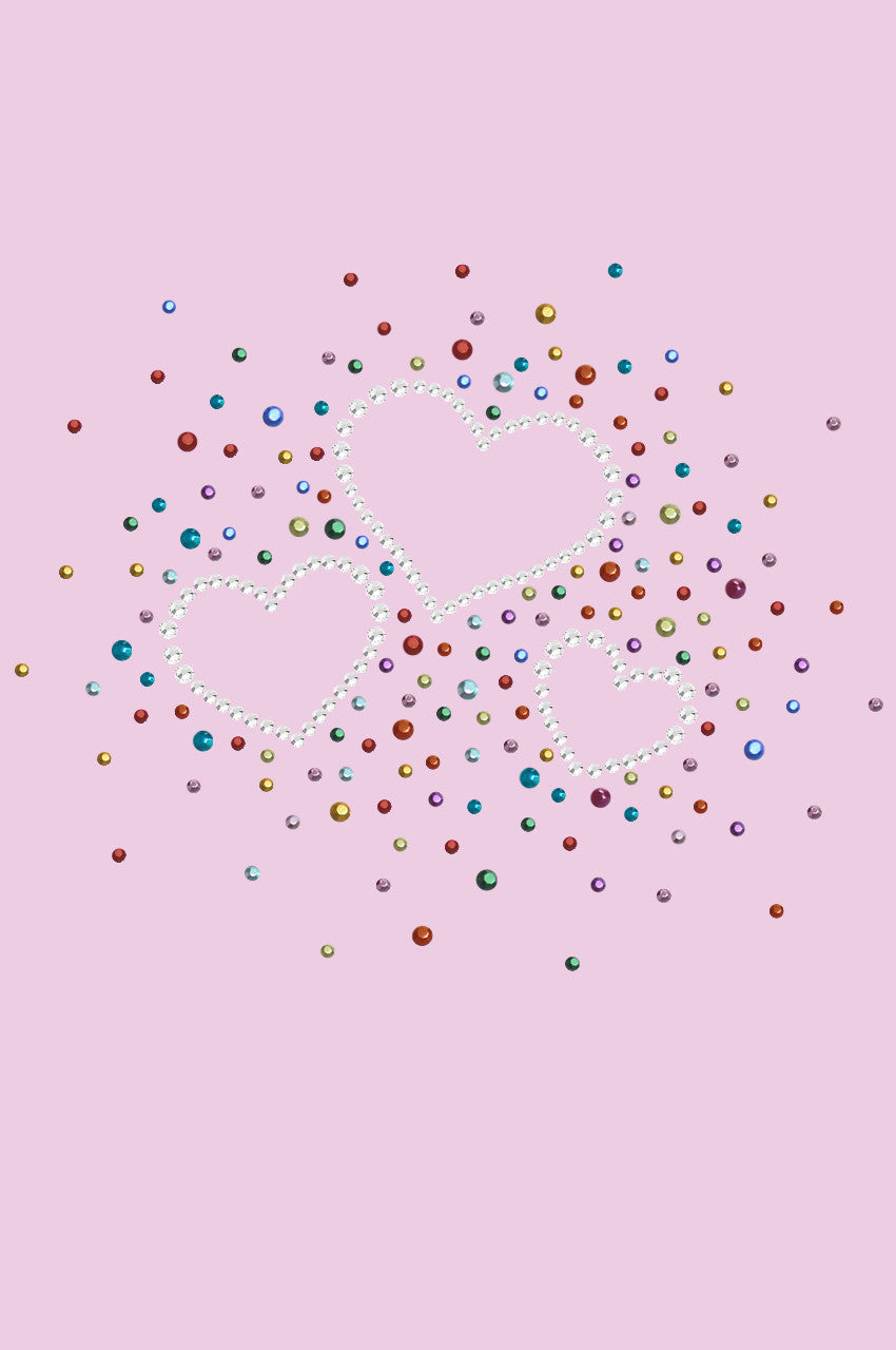 Three Hearts with Multicolored Studs - Womens T-shirt