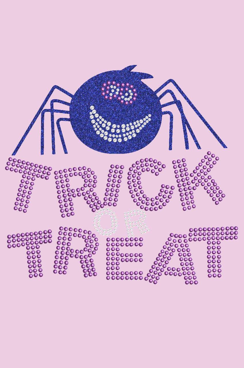 Trick or Treat with Blue Glitter Spider - Womens Tee