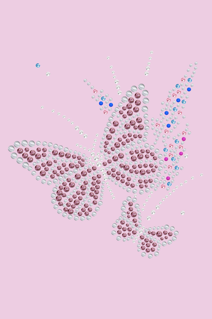 Pink Butterfly with Flowers - Womens T-shirt