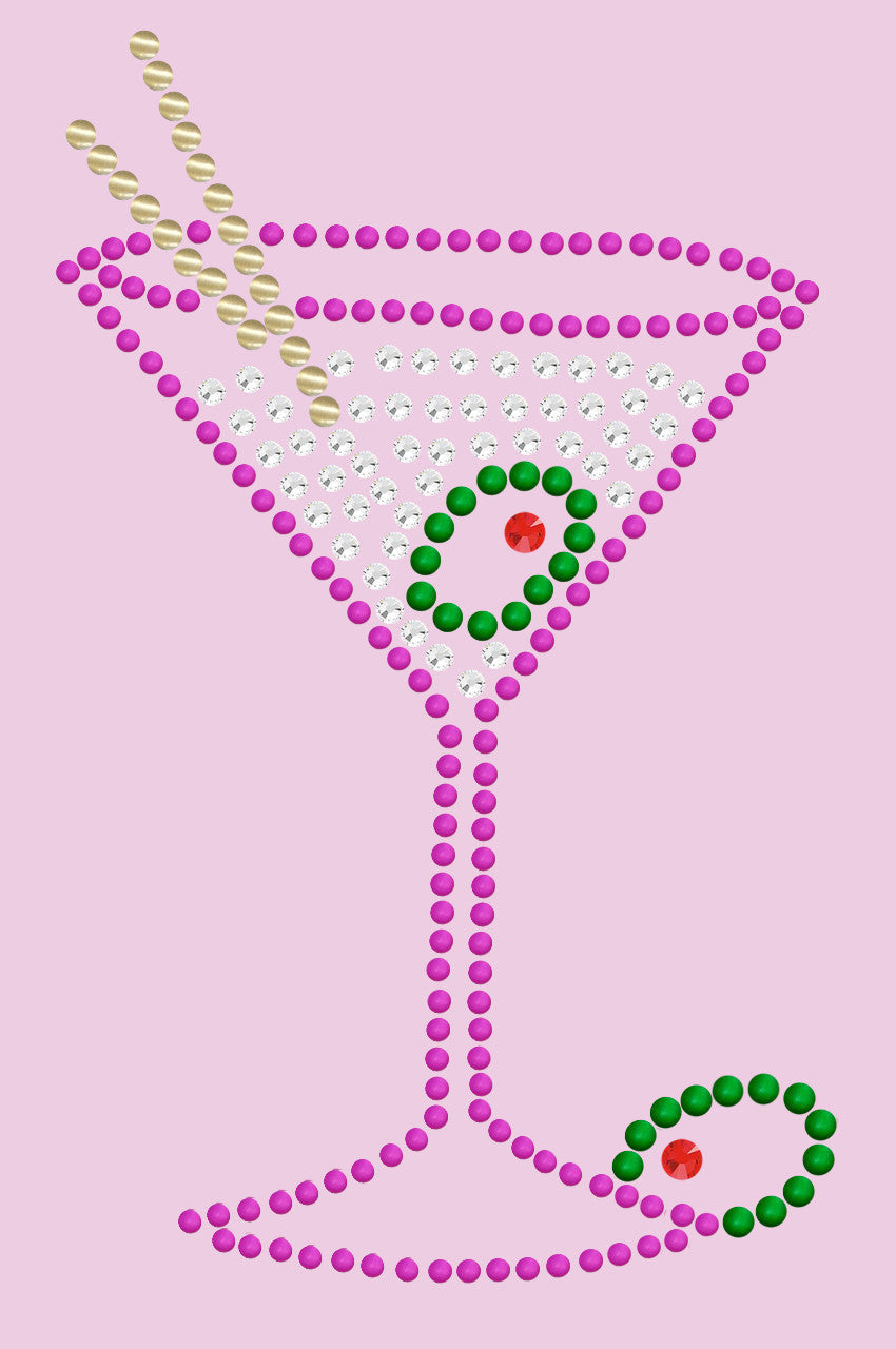 Martini (Fuchsia with Clear Rhinestones) - Women's T-shirt