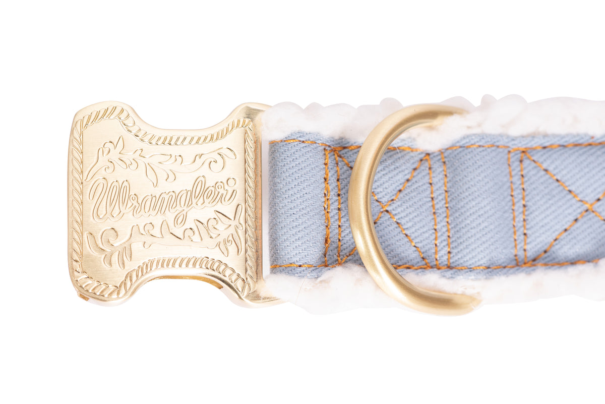 Wrangler Denim and Sherpa Dog Collar - Light Wash