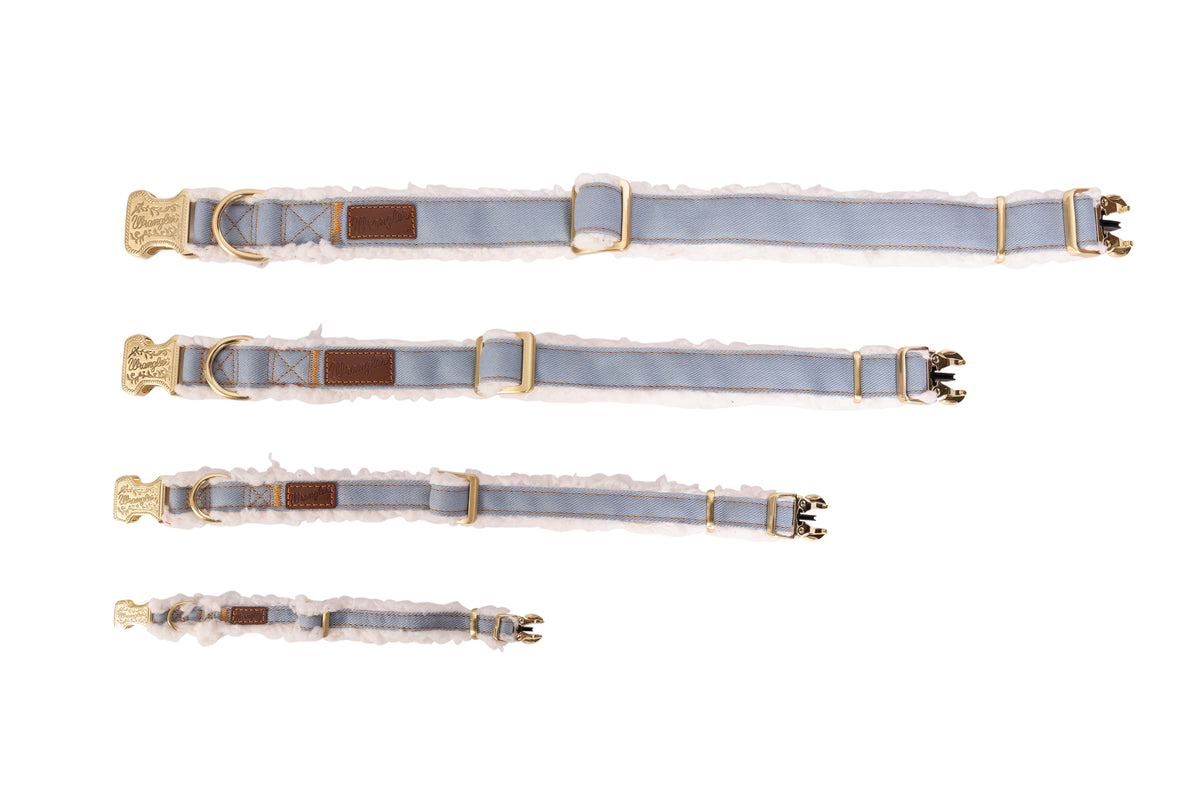 Wrangler Denim and Sherpa Dog Collar - Light Wash