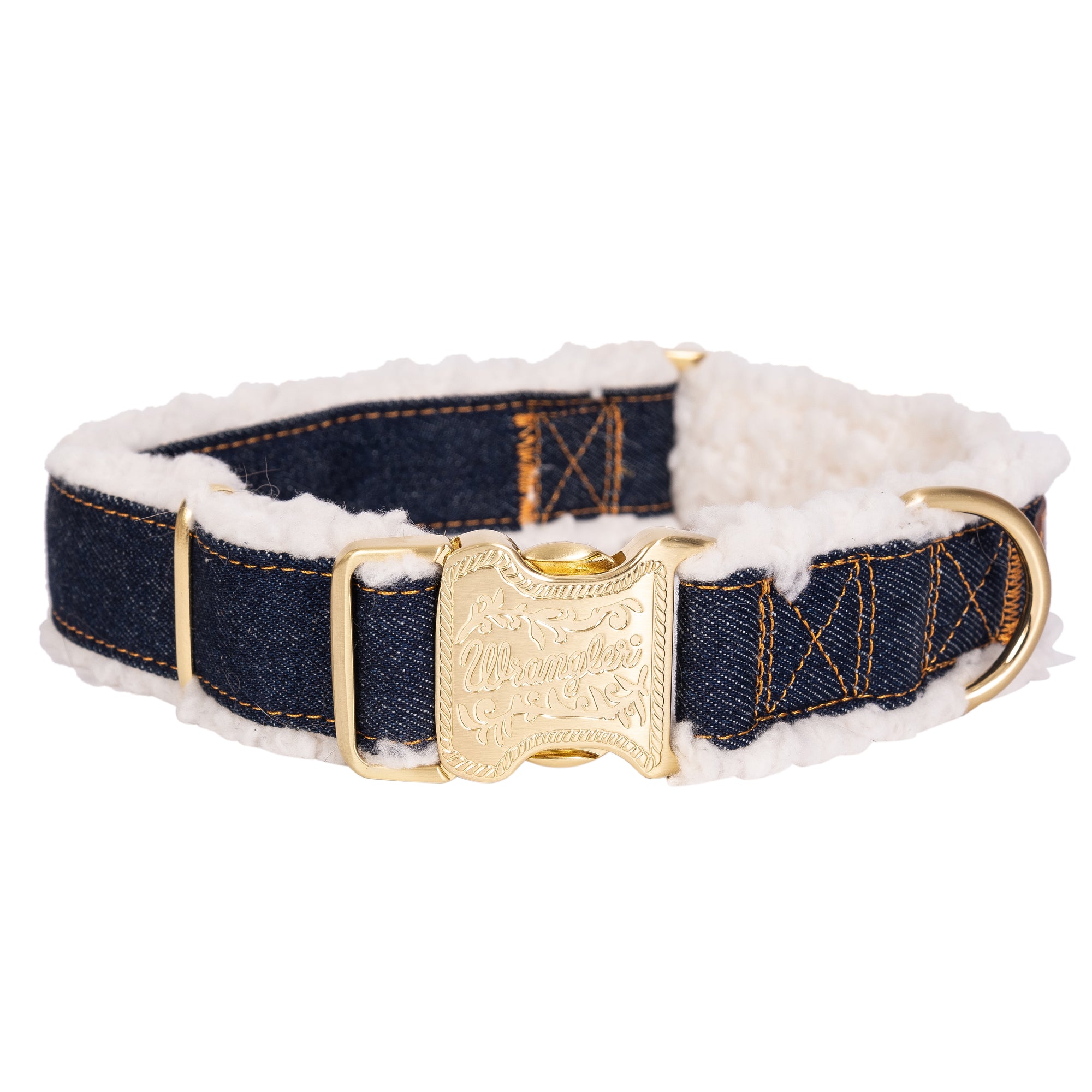 Wrangler Denim and Sherpa Dog Collar - Dark Wash