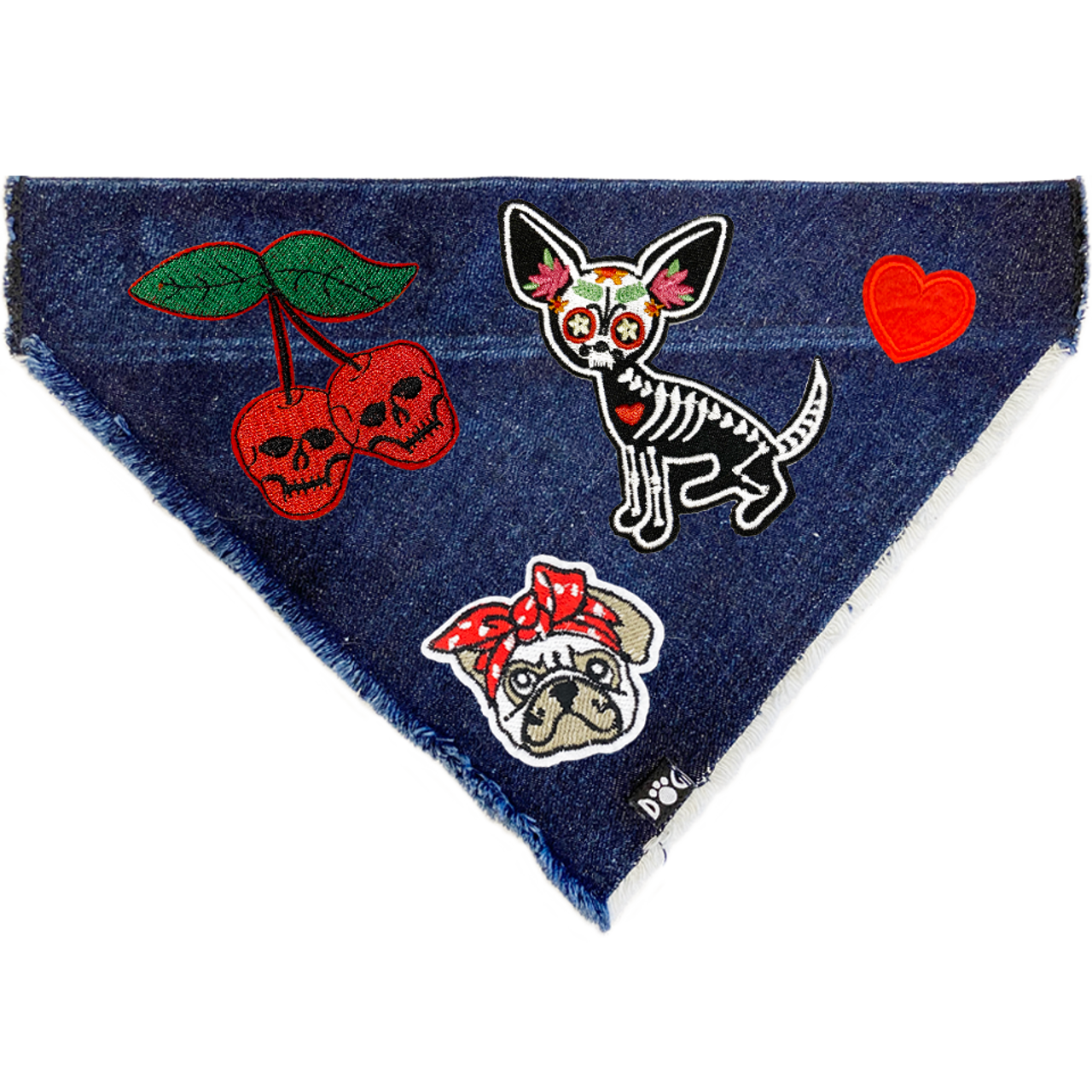 Sugar Skull Dog Denim Bandana