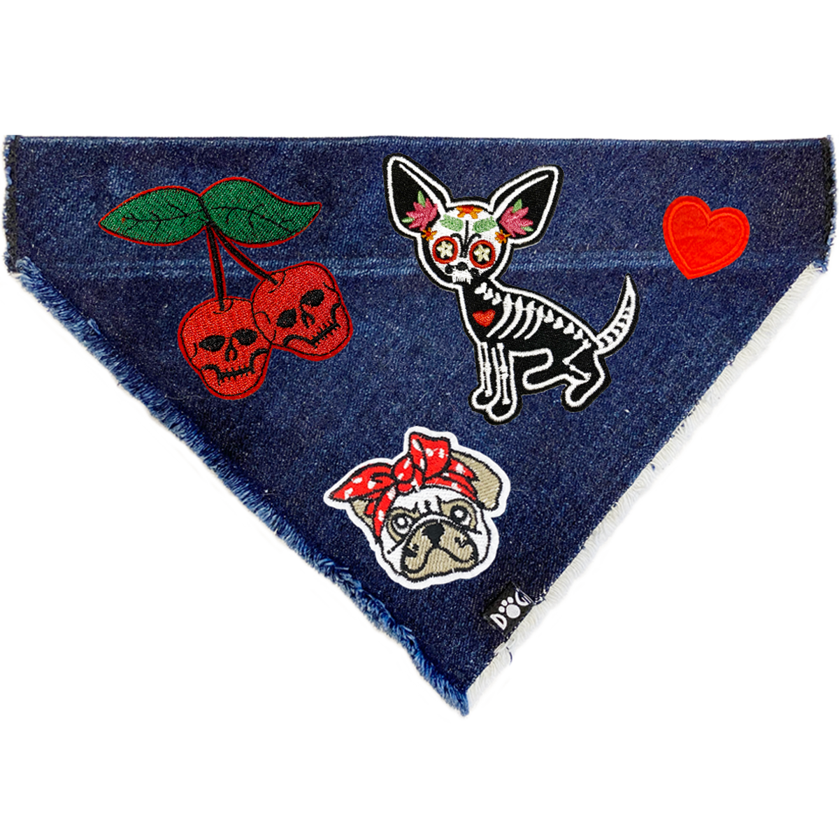 Sugar Skull Dog Denim Bandana