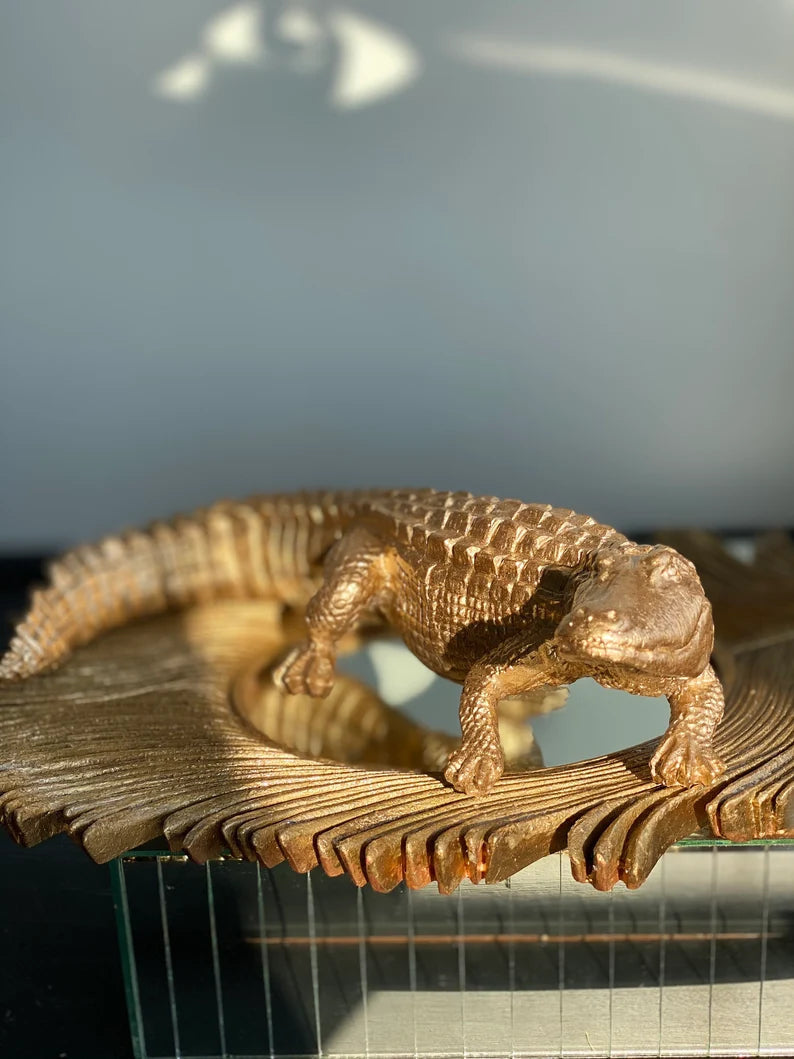 Large Golden Alligator Statue
