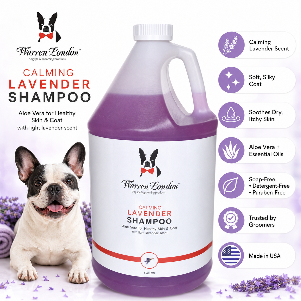 Calming Lavender Dog Shampoo w/Aloe Vera & Essential Oils - Professional Size | HT Animal Supply