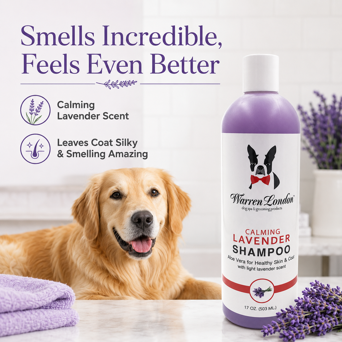 Calming Lavender Dog Shampoo w/Aloe Vera & Essential Oils | HT Animal Supply