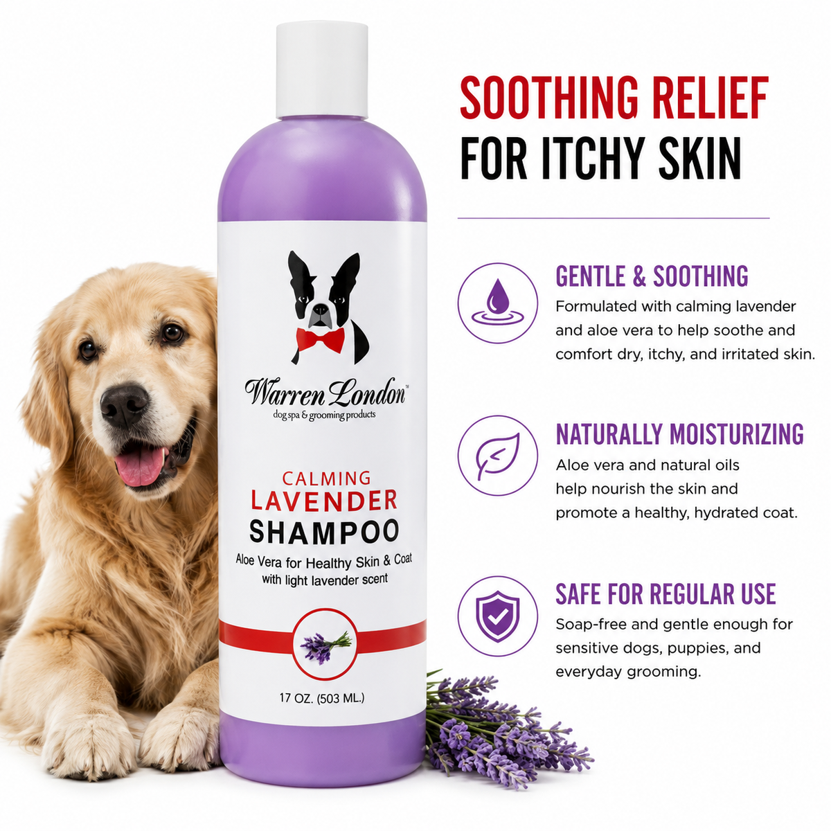 Calming Lavender Dog Shampoo w/Aloe Vera & Essential Oils | HT Animal Supply