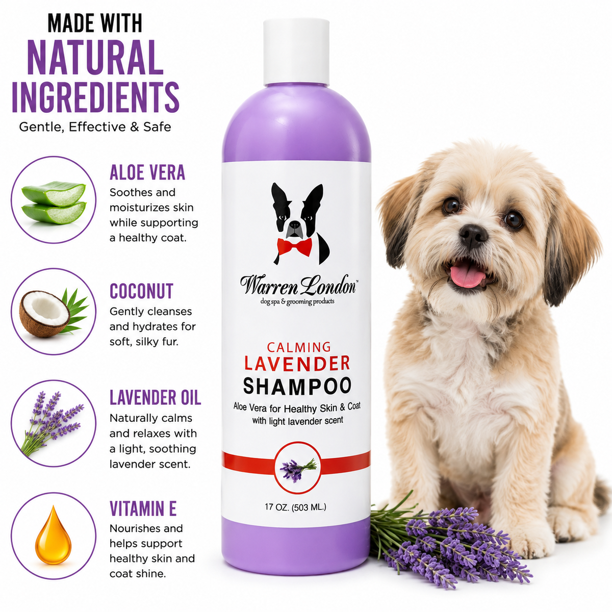 Calming Lavender Dog Shampoo w/Aloe Vera & Essential Oils | HT Animal Supply