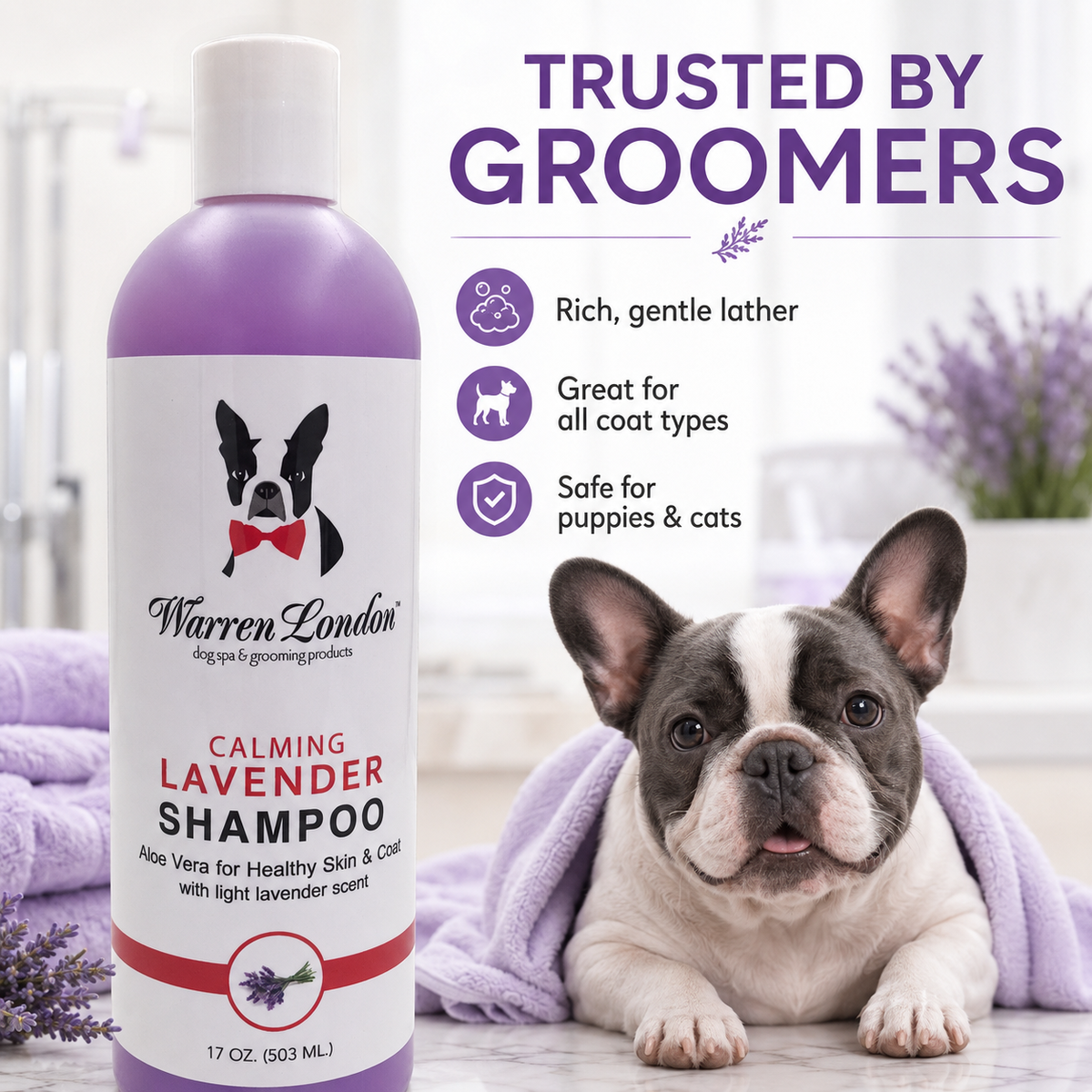 Calming Lavender Dog Shampoo w/Aloe Vera & Essential Oils | HT Animal Supply