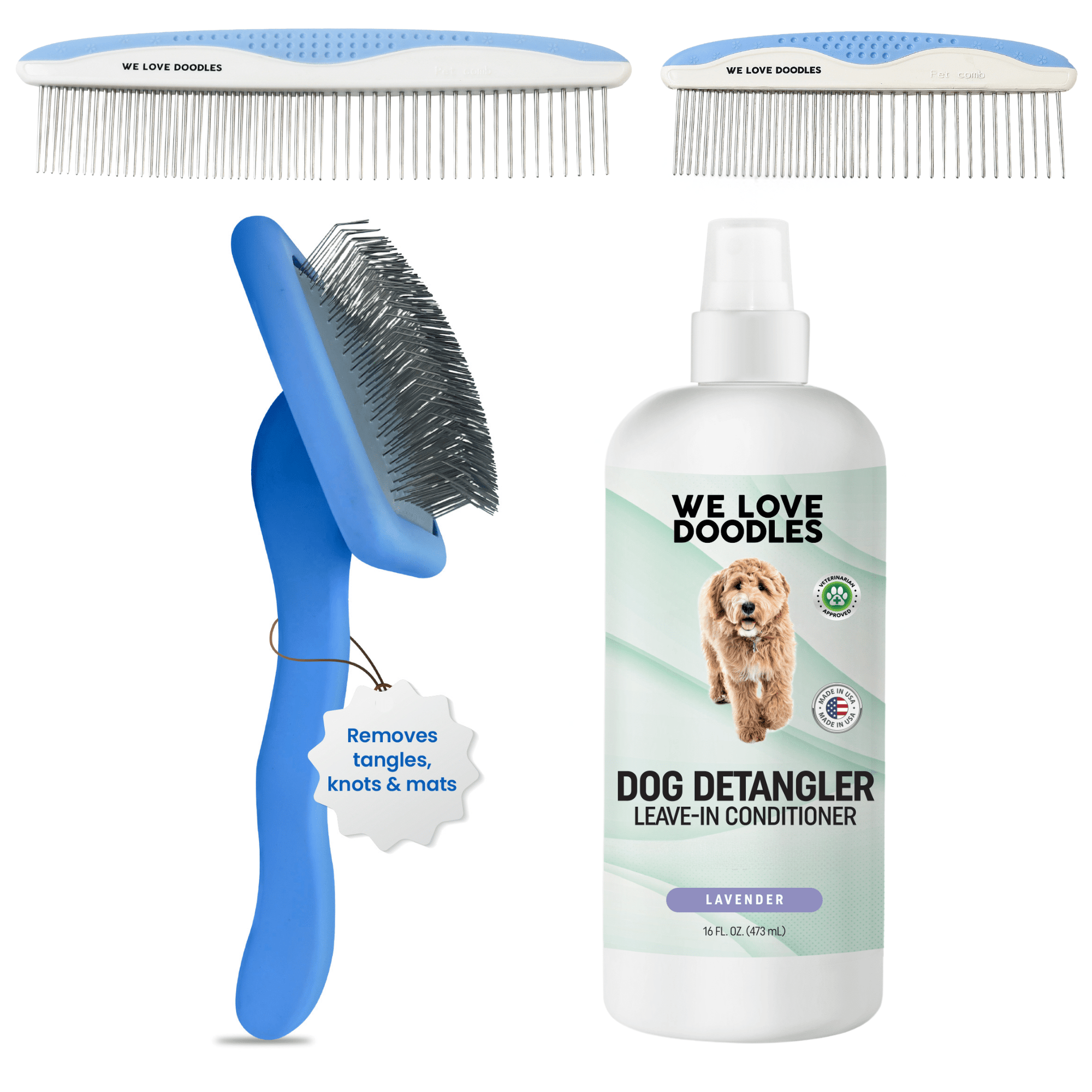 Lavender Grooming Starter Pack (Brush, Combs & Detangler)