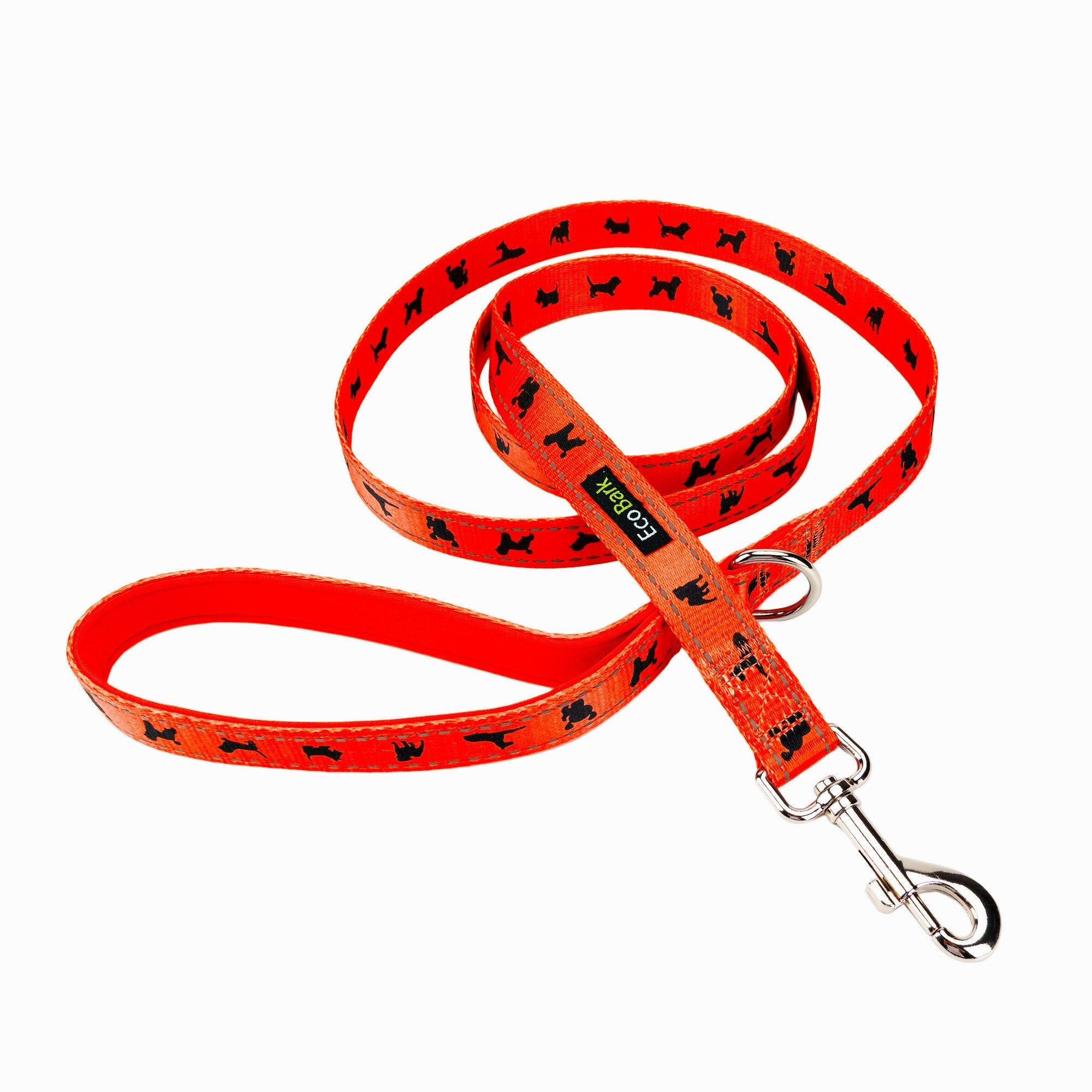 EcoBark Safety Orange Dog Leash- Padded Comfort Grip Leash with Dog Pattern - 4ft, 5ft, and 6ft Leash for Small and Medium Dogs