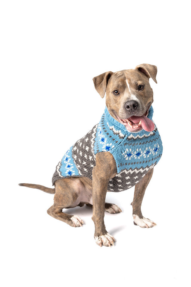 Chilly Dog Light Blue Fair Isle Wool Dog Sweater