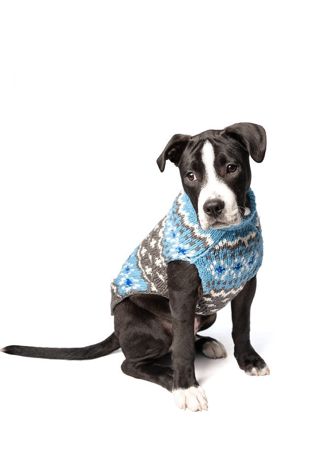 Chilly Dog Light Blue Fair Isle Wool Dog Sweater