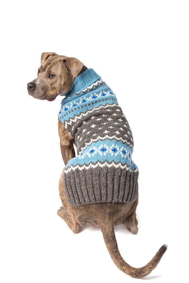 Chilly Dog Light Blue Fair Isle Wool Dog Sweater