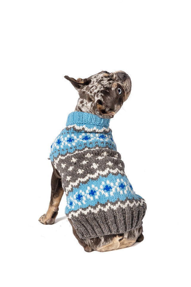 Chilly Dog Light Blue Fair Isle Wool Dog Sweater