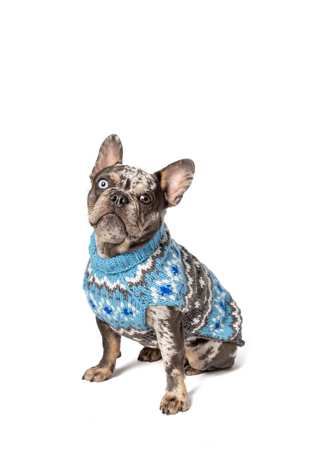 Chilly Dog Light Blue Fair Isle Wool Dog Sweater