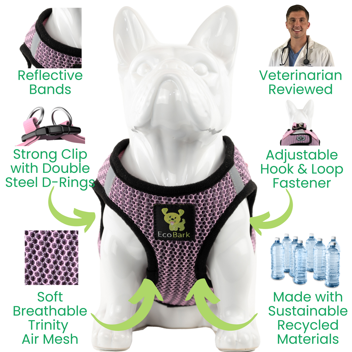 EcoBark – Lilac Pink Reflective Step-In Dog Harness