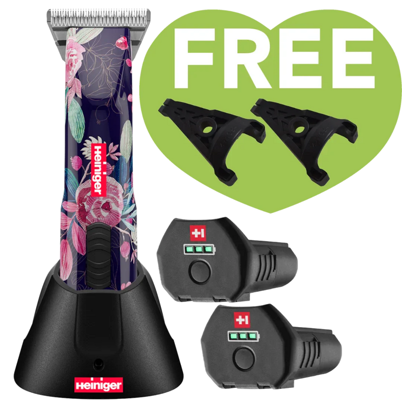 Limited Edition Flower Opal Cordless Clipper with 30W, and 2 Batteries with Free Grip by Heiniger