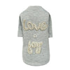 Hello Doggie Love n Joy Dog Tee Grey Cotton Swarovski Crystals Crystal Handmade Dog T - Shirt