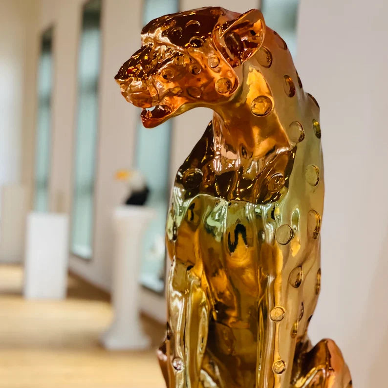 Luxurious Golden Cheetah Statue