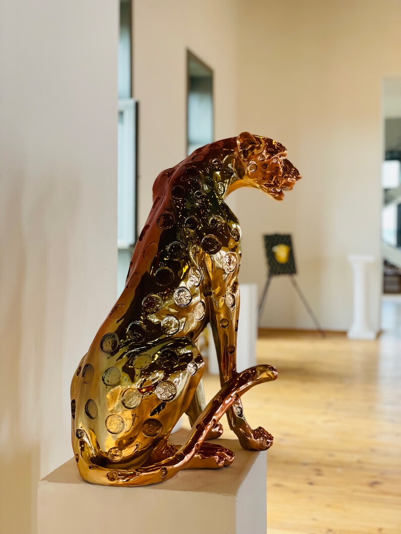 Luxurious Golden Cheetah Statue