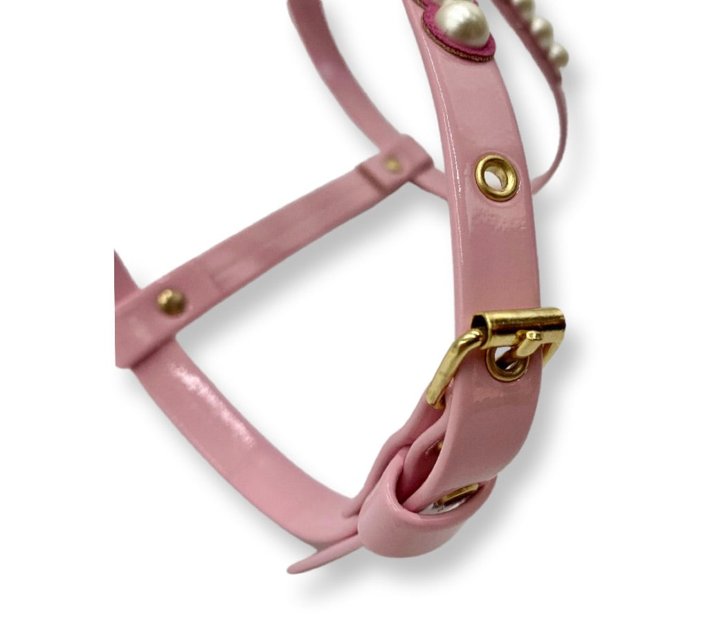 Fashion Dog Harness and Plain Leash Set - Pink with Pearls