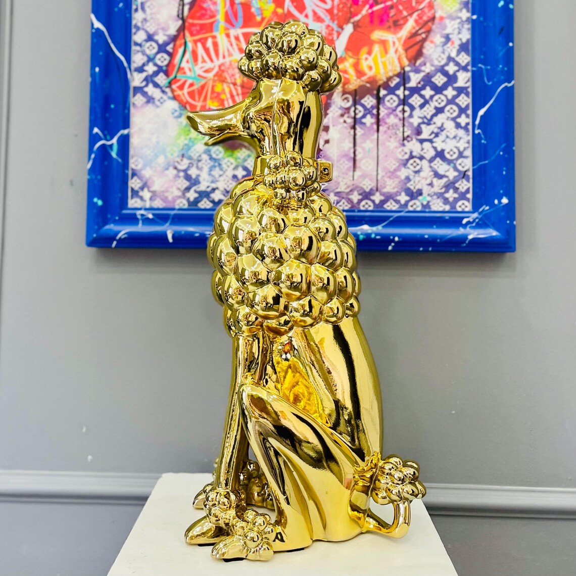 Luxury Chrome-Plated Gold Poodle Statue