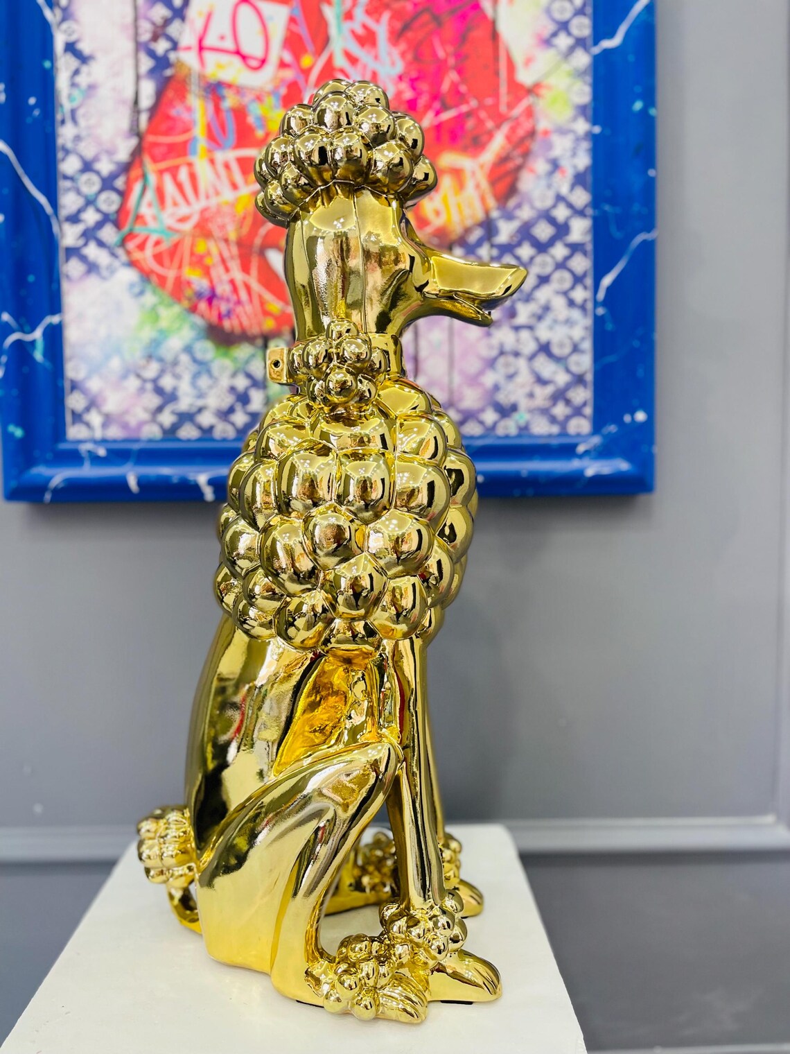 Luxury Chrome-Plated Gold Poodle Statue