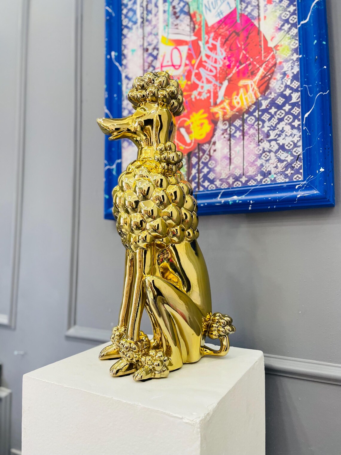 Luxury Chrome-Plated Gold Poodle Statue