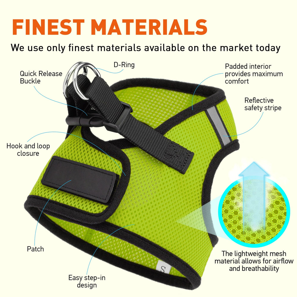 Dogline Boston Mesh Dog Harness with Built-In Hook & Loop Fastener