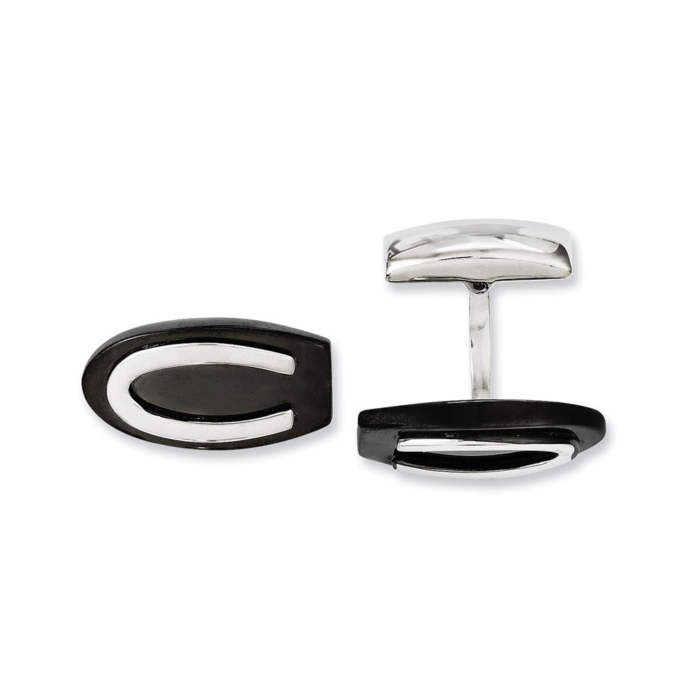 Mens Two Tone Stainless Steel Horseshoe Cuff Links