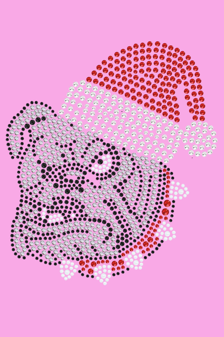 Bulldog Face (White) with Santa Hat - Womens T-shirt