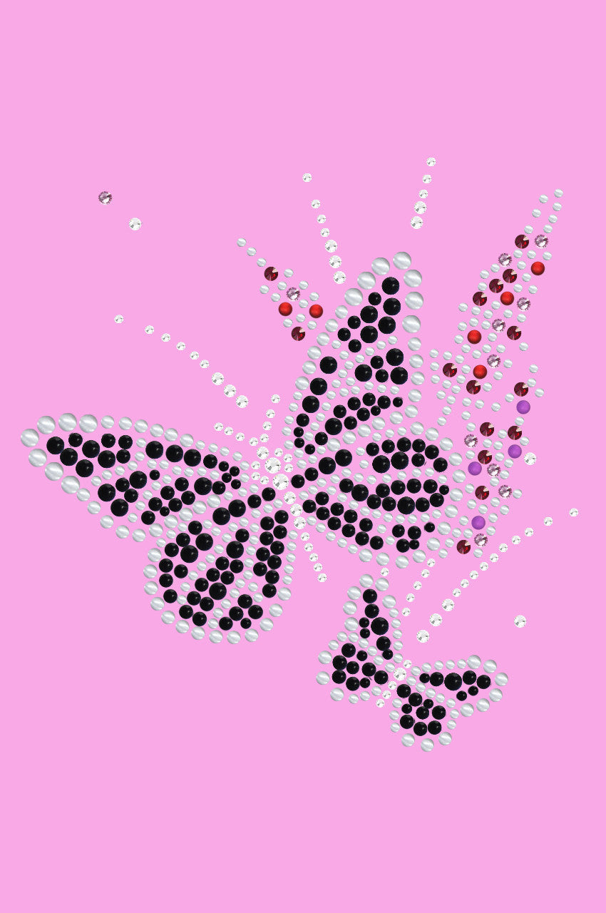 Black Butterfly with Flowers - Womens T-shirt