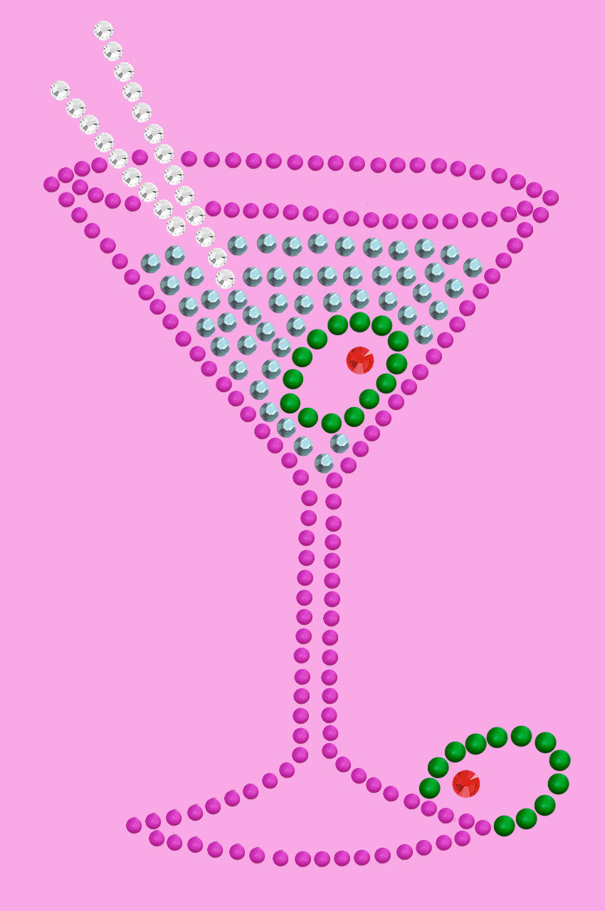 Martini (Fuchsia with Blue Rhinestones) - Womens T-shirt