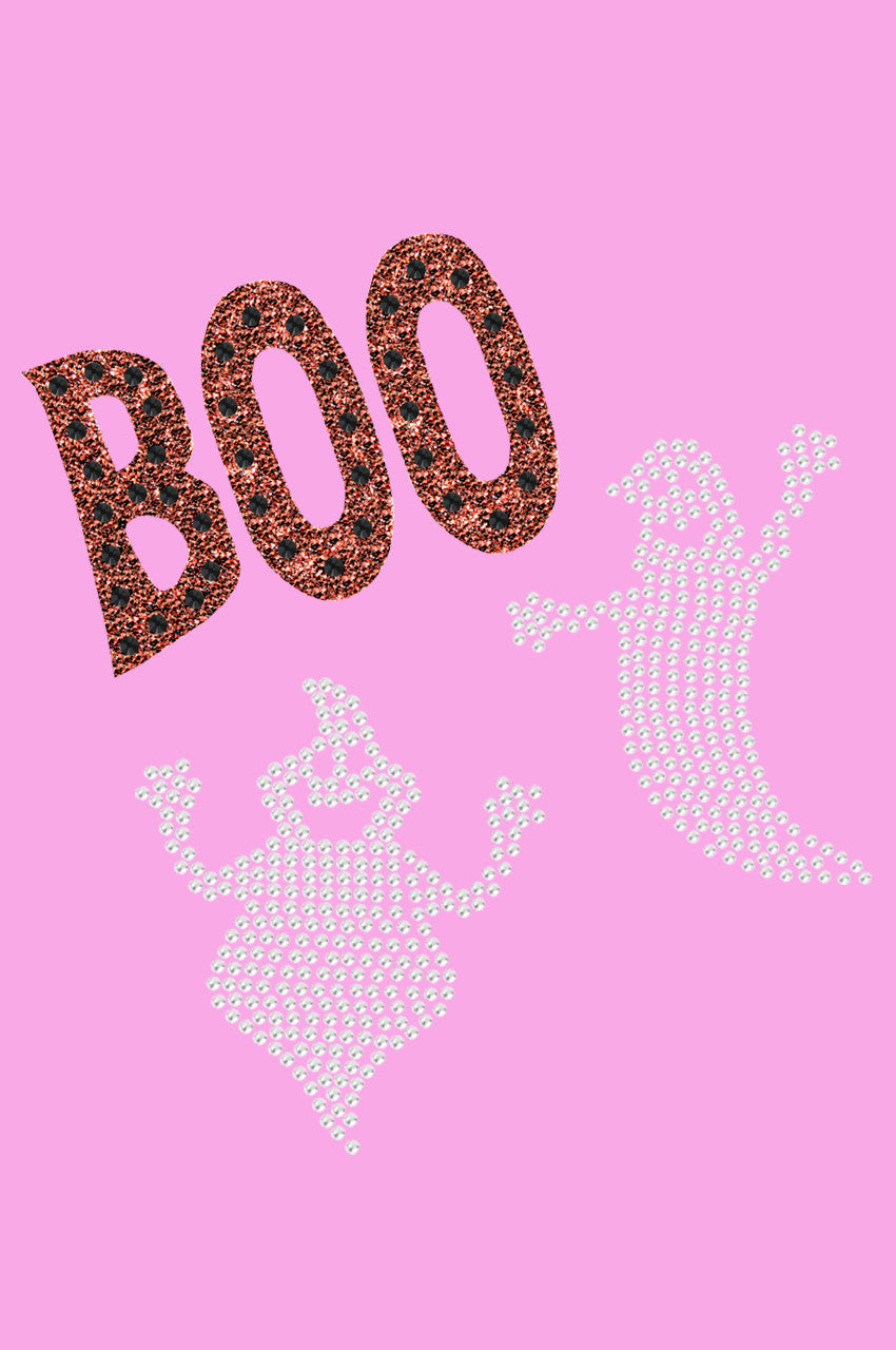 Orange Glitter Boo with Rhinestone Ghost - Womens T-shirt
