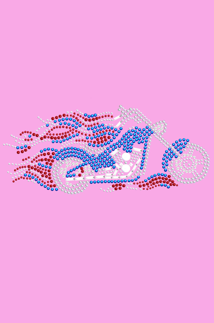 Motorcycle - Large Red, White, & Blue with Flames - Womens T-shirt