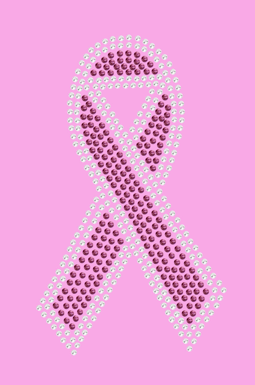 Ribbon (Pink with Clear Rhinestones) - Womens T-shirt