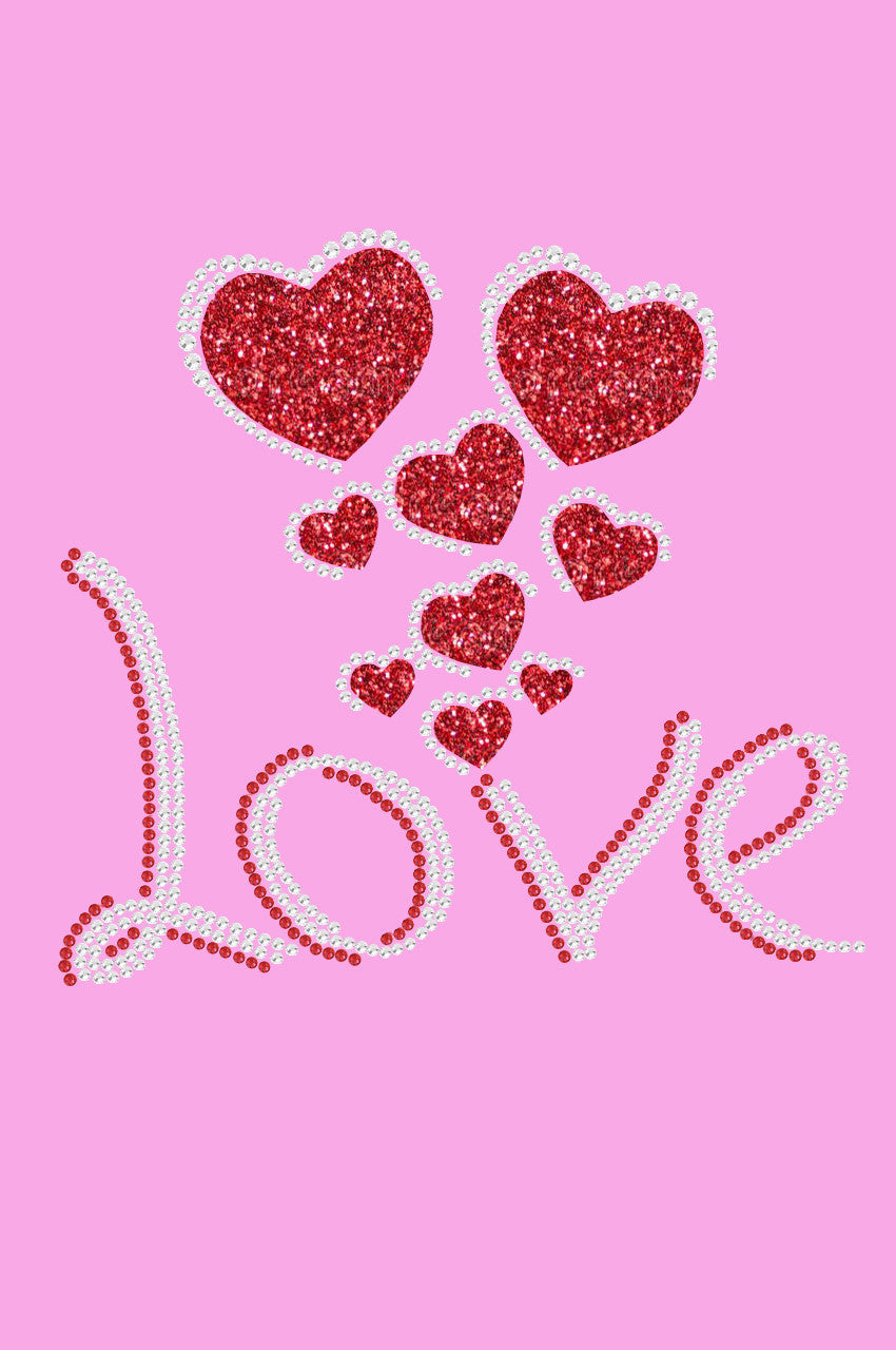 Love with Red Glitter Hearts - Womens Tee