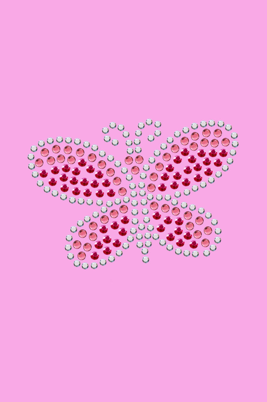 Pink Austrian crystal Rhinestone & Rhinestud Butterfly - Womens T-shirt