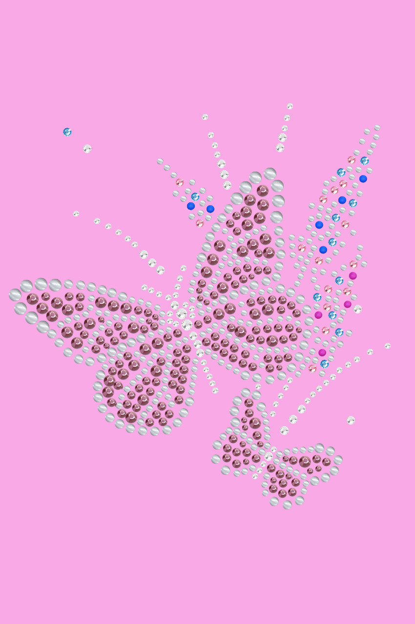 Pink Butterfly with Flowers - Womens T-shirt