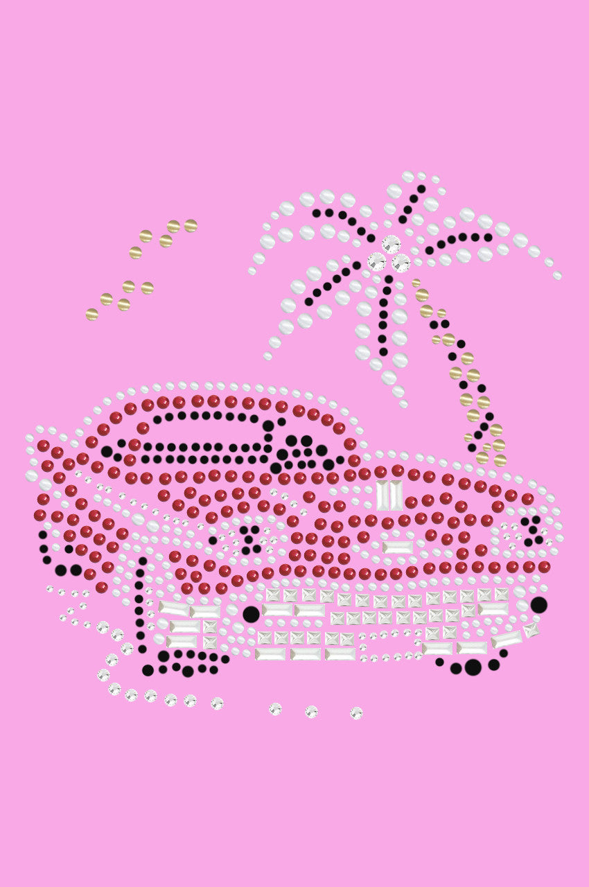 Car with Palm Tree (Red) - Womens T-shirt