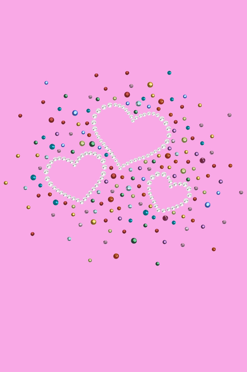 Three Hearts with Multicolored Studs - Womens T-shirt