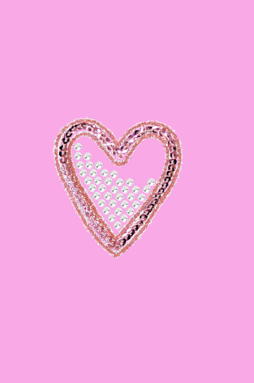 Pink Sequin & Rhinestone Heart - Womens T-shirt