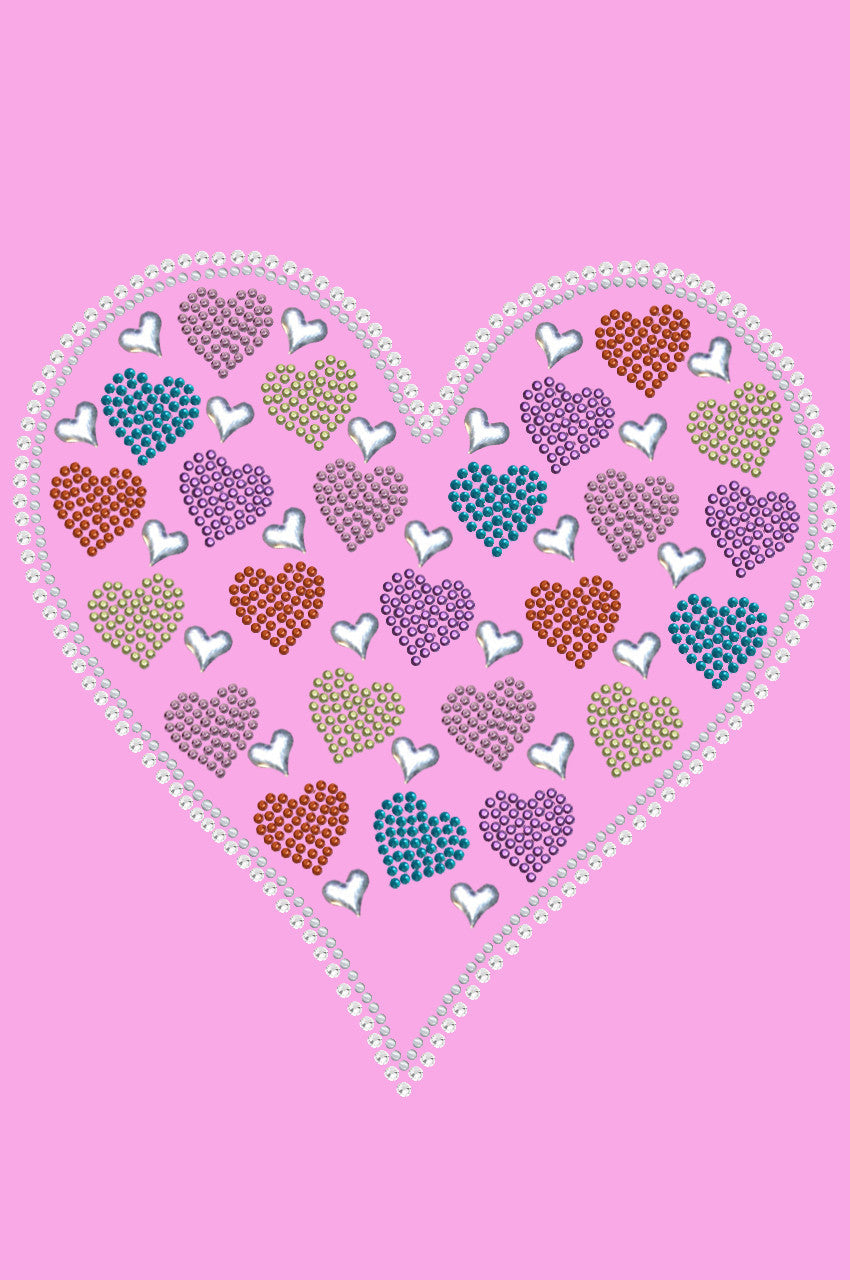 Heart with Multicolor Rhinestud Hearts - Womens T-shirt