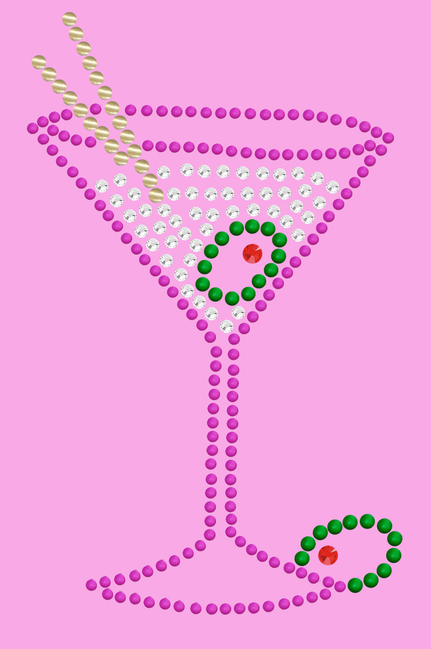 Martini (Fuchsia with Clear Rhinestones) - Womens T-shirt